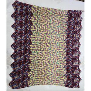 Handmade Chevron Knit Blanket in Blue, Red, Pink, Yellow Tones Free Shipping